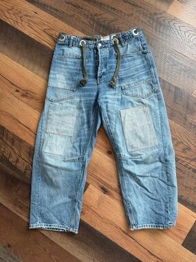 We The Free Light Blue Moxie Barrel Jeans with Patch Knees